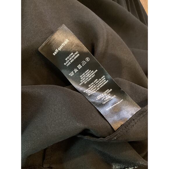 Self Portrait Geometric Black Lace Midi Dress short sleeve ruffle accents 2 - Picture 11 of 12